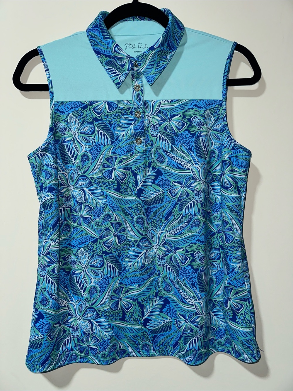 Stella Parker Sport Womens - Blue 
 Sleeveless 4-Button Polo Athletic Tank, Sm